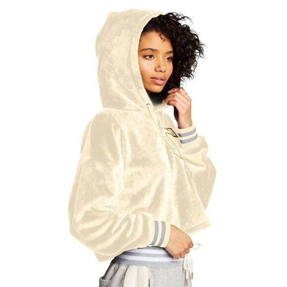 Champion Faux Fur Cropped Hoodie, C Block C Logo - Picture 2 of 4